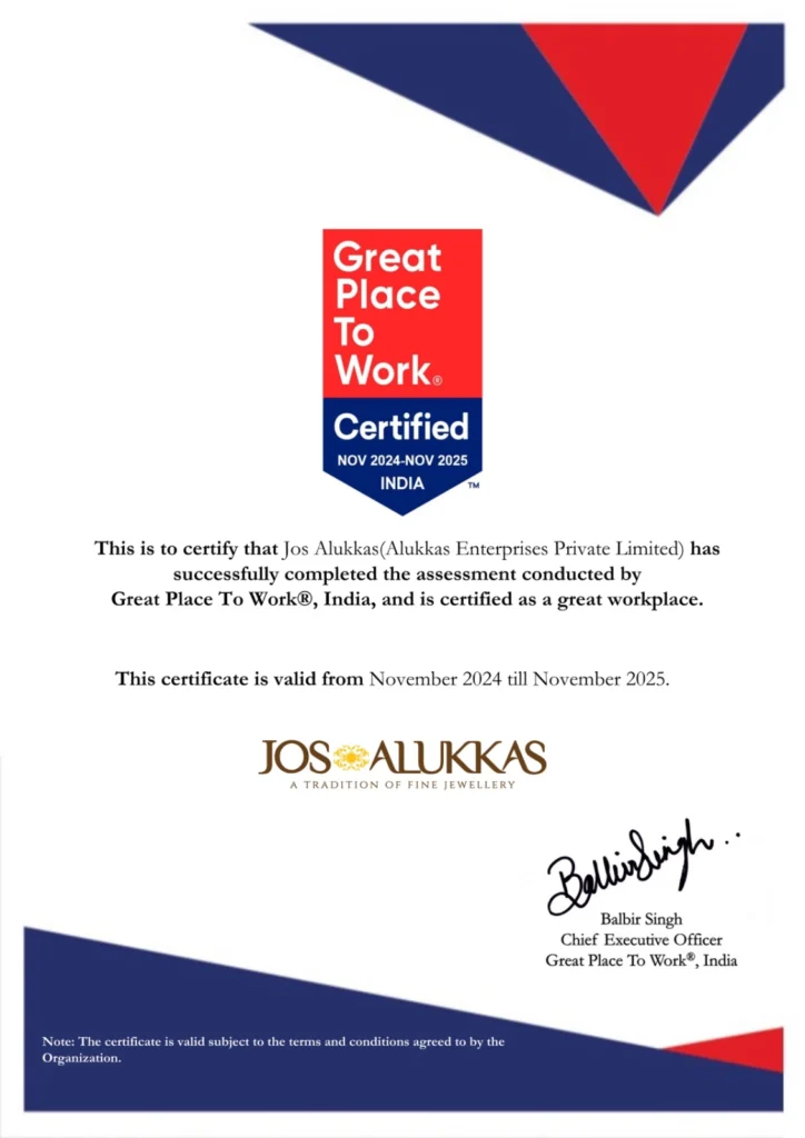 Great Place to Work Recognition for Jos Alukkas for the Second Consecutive Year