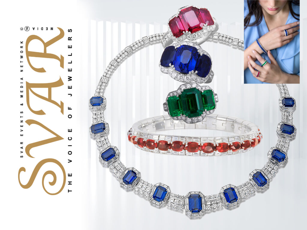 Modern multi-gemstone necklace combining diamonds and coloured gems