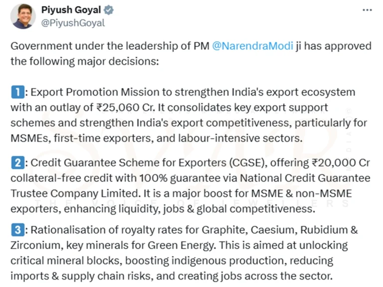 Union Cabinet Approves ₹25,060-Crore Export Promotion Mission to Boost India’s Global Trade Union Cabinet Approves ₹25,060-Crore Export Promotion Mission to Boost India’s Global Trade