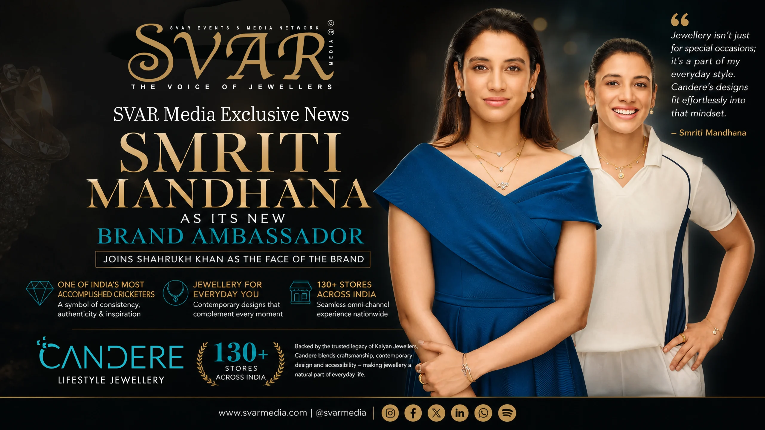 Candere Appoints Smriti Mandhana as New Brand Ambassador Alongside Shah Rukh Khan