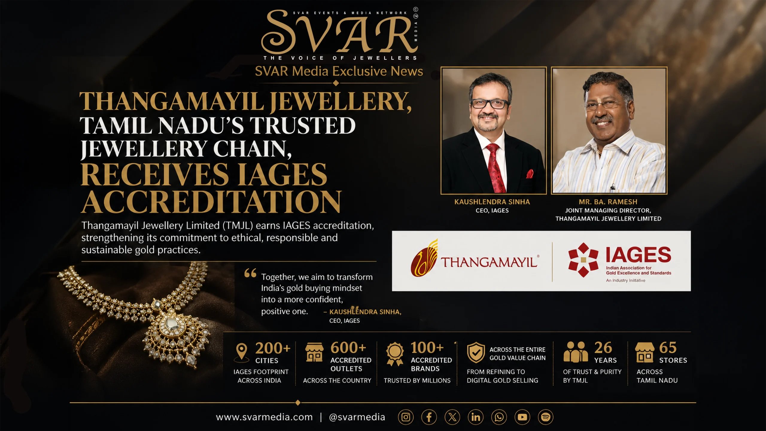 Thangamayil Jewellery Receives IAGES Accreditation, Reinforcing Ethical Gold Retail Standards in Tamil Nadu