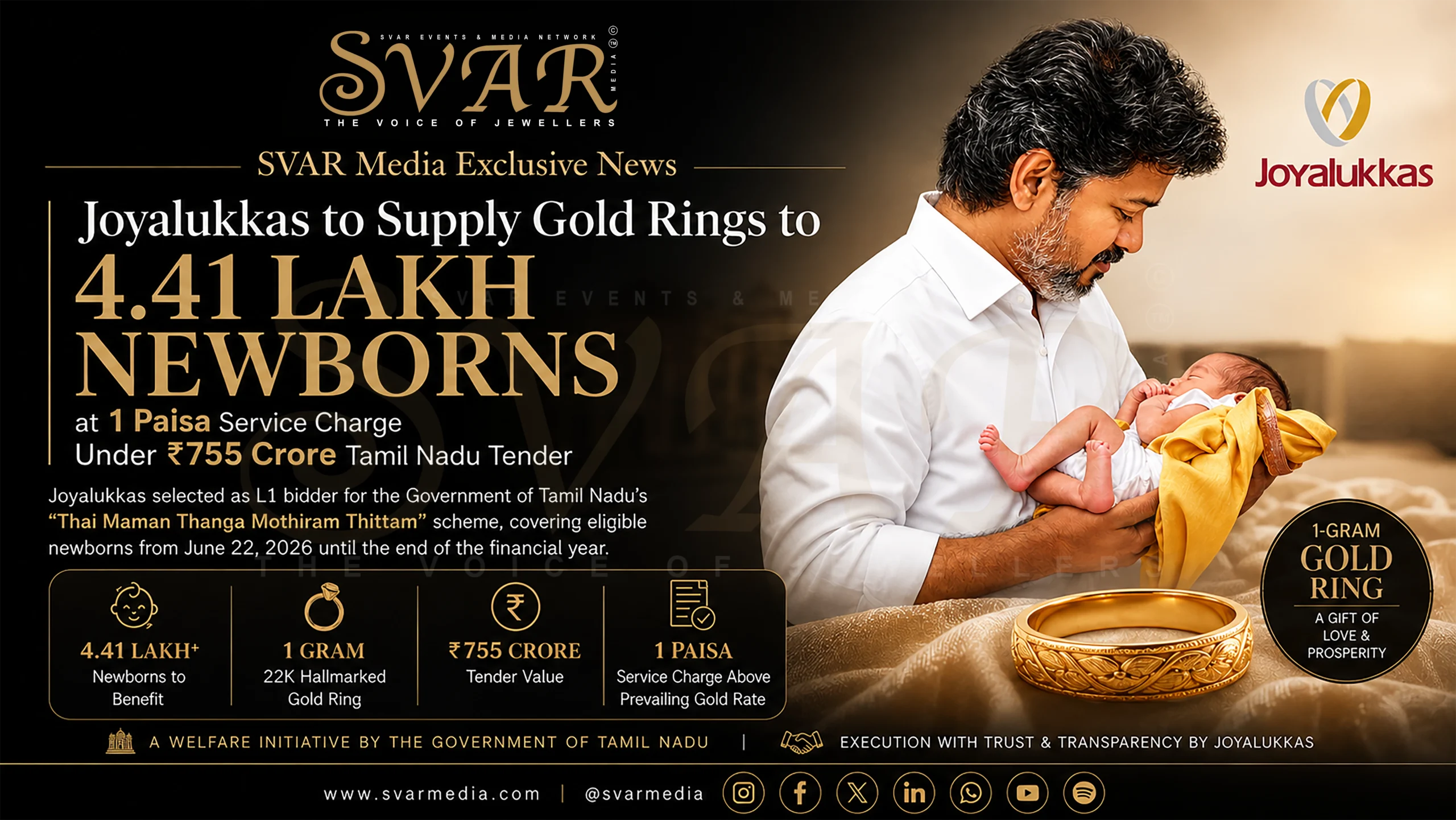 Joyalukkas to Supply 1 Gram Gold Rings to 4.41 Lakh Newborns at 1 Paisa Service Charge Under ₹755 Crore Tamil Nadu Tender