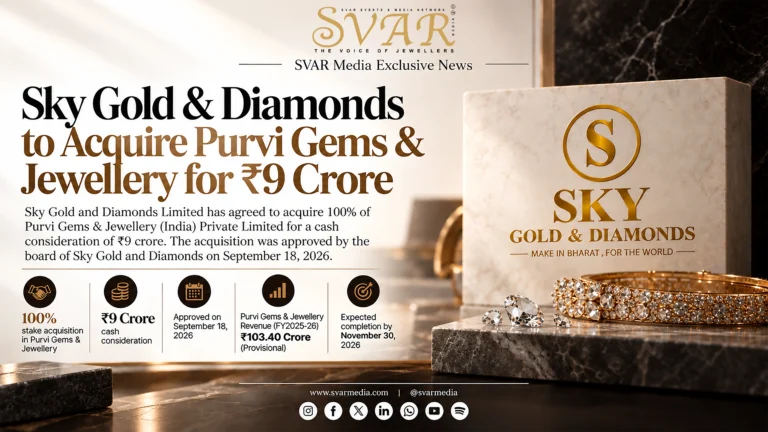 Sky Gold and Diamonds to Acquire Purvi Gems and Jewellery for ₹9 Crore Sky Gold and Diamonds to Acquire Purvi Gems and Jewellery for 9 Crore