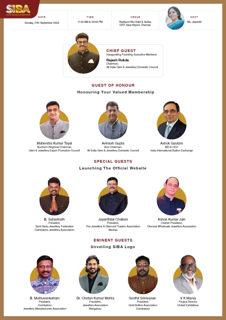 South India Bullion Association to Launch and Inaugurate Newly Elected Team