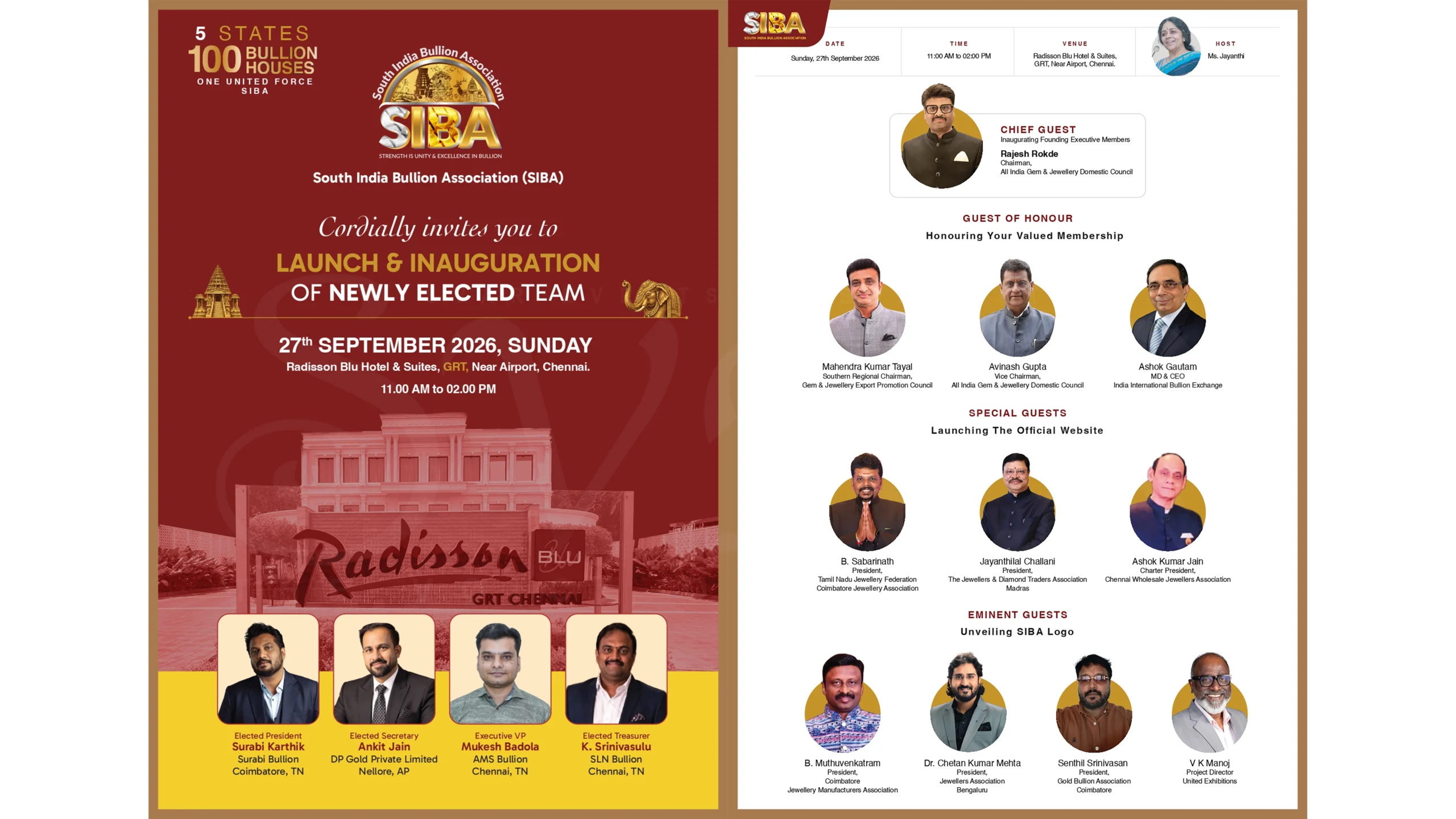 South India Bullion Association to Launch and Inaugurate Newly Elected Team on September 27, 2026
