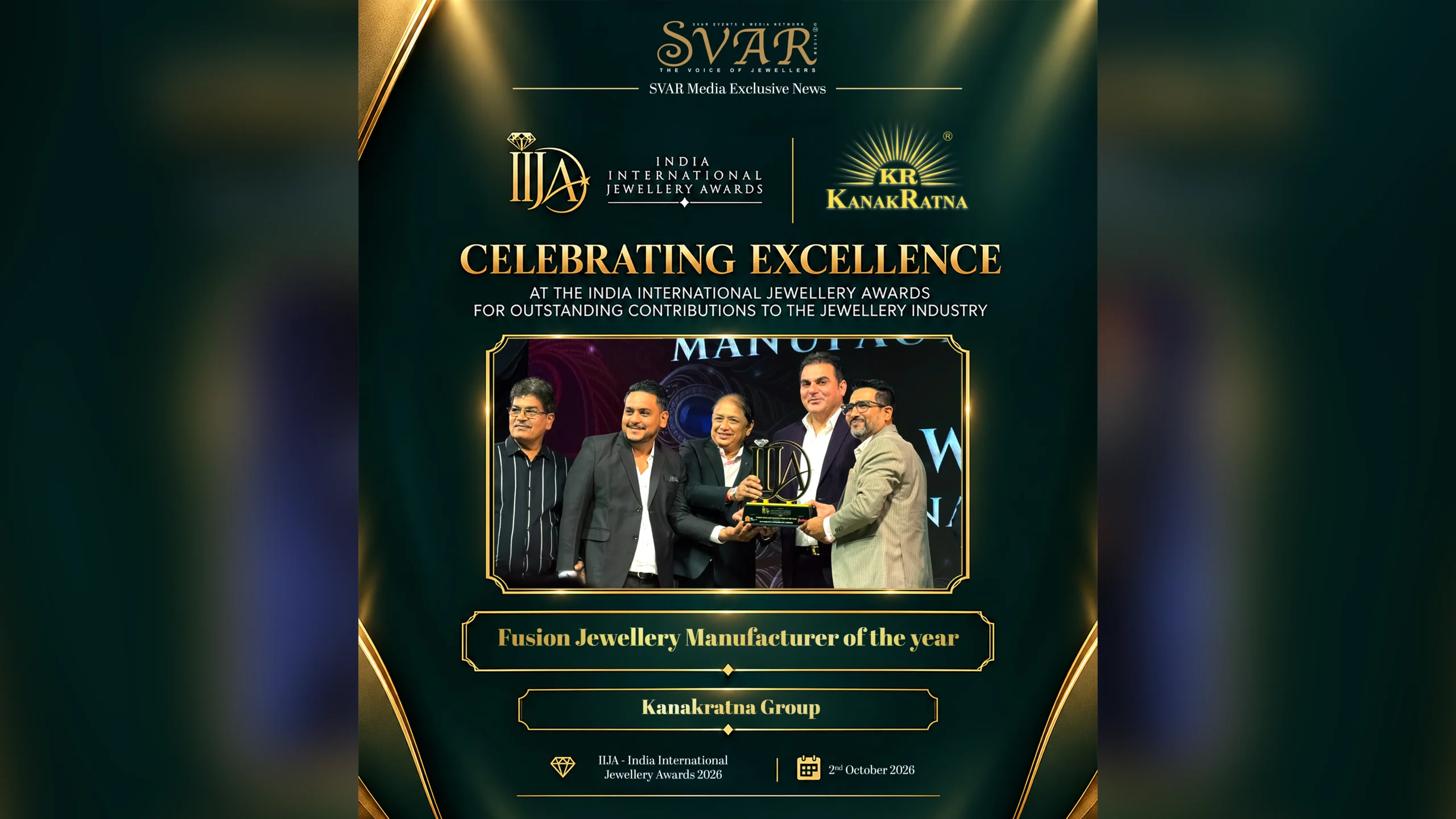 Kanakratna Group Wins Fusion Jewellery Manufacturer of the Year at IIJA 2026
