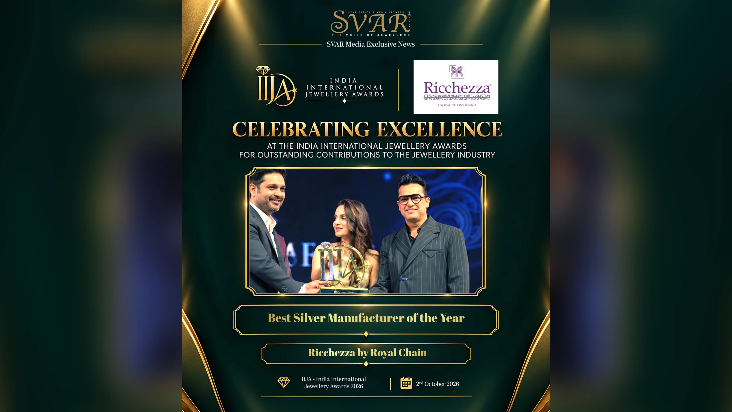 Ricchezza by Royal Chain Wins Best Silver Manufacturer of the Year at IIJA 2026