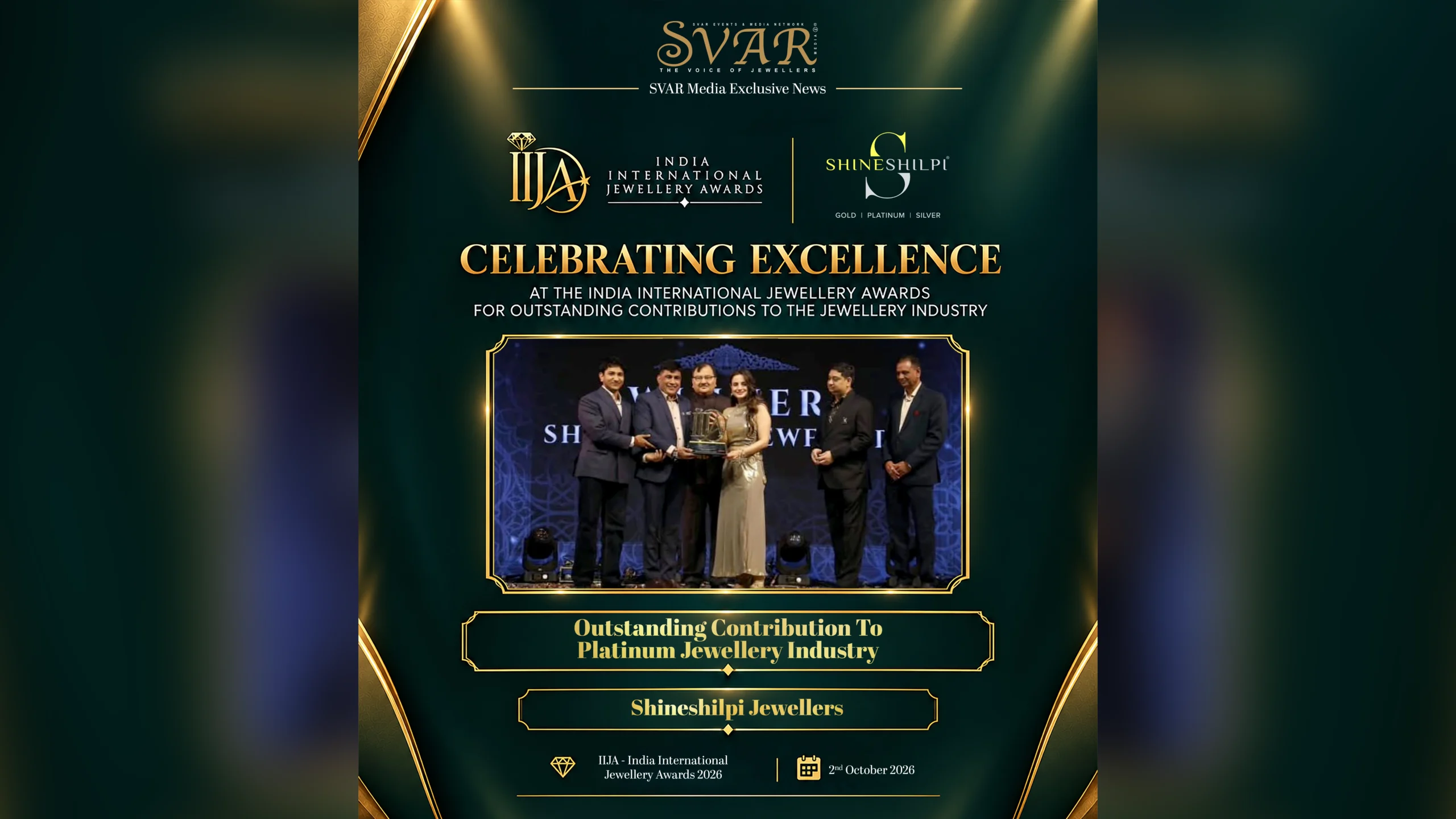 Shineshilpi Jewellers Honoured for Outstanding Contribution to Platinum Jewellery Industry at IIJA 2026